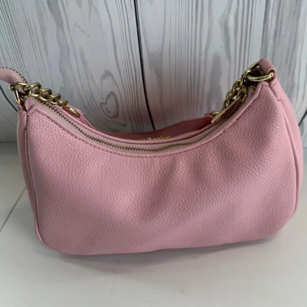 Juicy Couture Shoulder Bag Dusty Blush Gold Name Logo Chain Pebbled